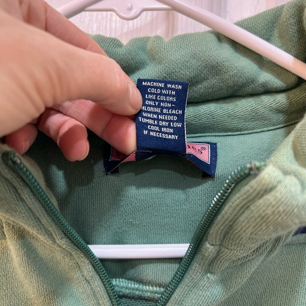 Vineyard Vines Sage Green Quarter-Zip Fleece with Navy Shoulder Yoke